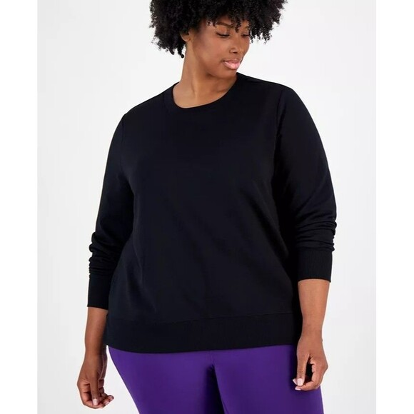 ID Ideology Women's Plus Size Fleece Crewneck Pullover Top Size 1X, Black - Picture 2 of 7